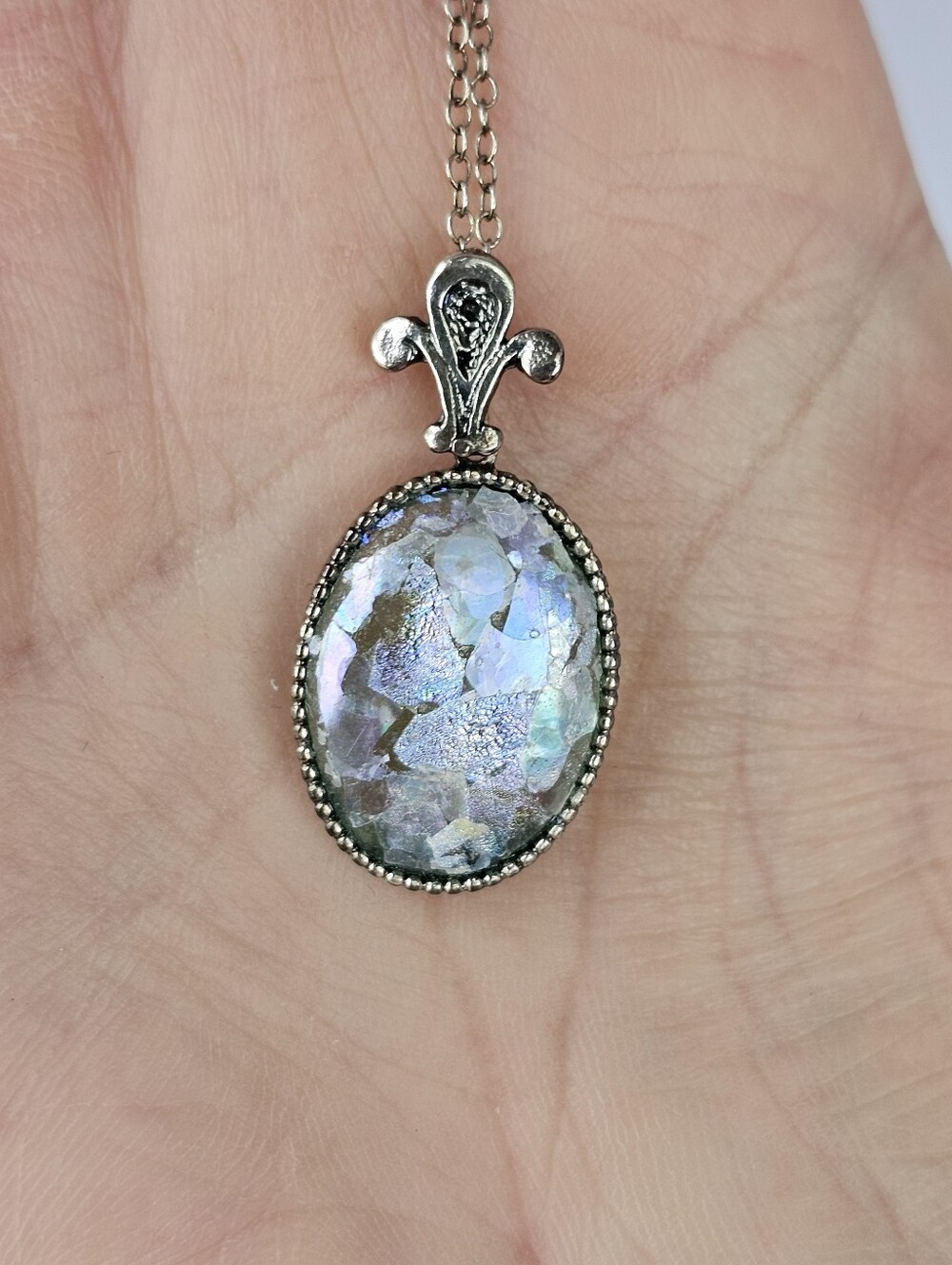 Authentic Roman Glass Pendant & Chain Sterling Silver 20" - Picture 8 of 9